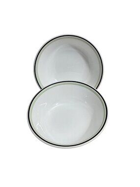 Vtg Corelle Black Orchid Pattern Bowls 8 inch Set Of 2 White Green Black Corning